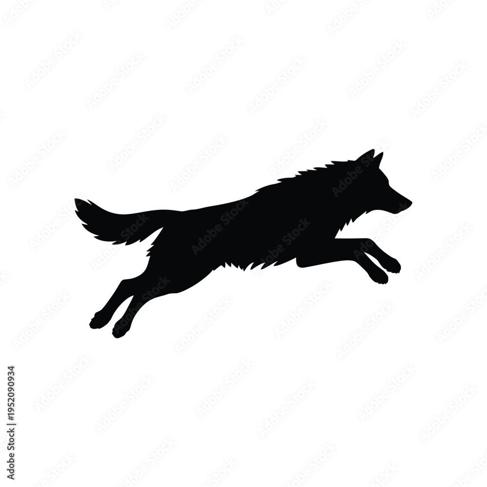 Naklejka premium Silhouette of a leaping wolf captured in a dynamic minimalist style