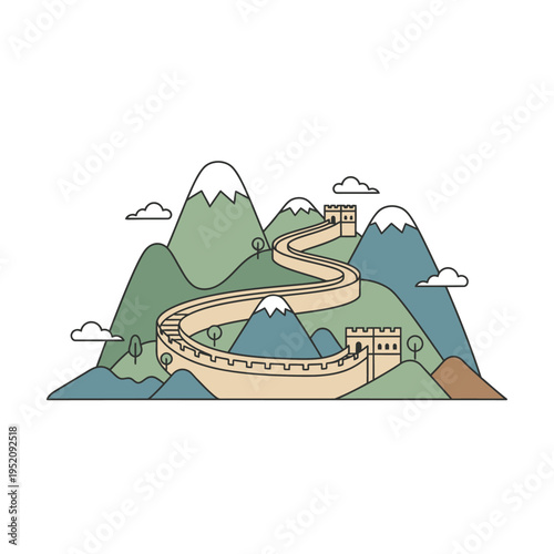Iconic Great Wall of China winding through majestic mountains under a cloudy sky, a symbol of ancient history and architectural wonder