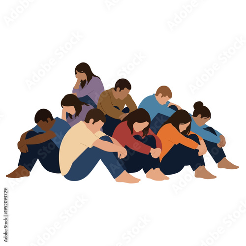 A modern loneliness isolation digital age disconnection urban solitude mental health awareness, Vector and PNG -Generative AI