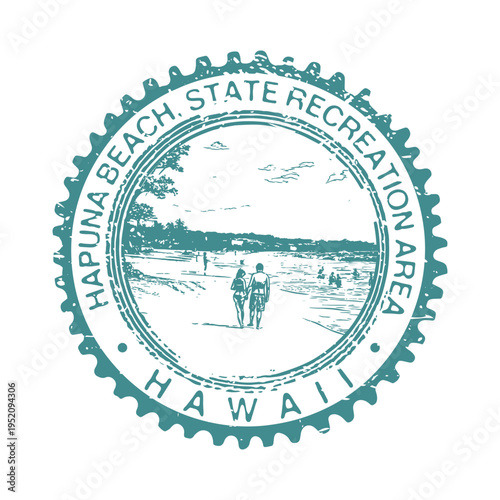 Hapuna Beach State Park Official Vintage Postmark Design Representing The Big Island Hawaii Coast.