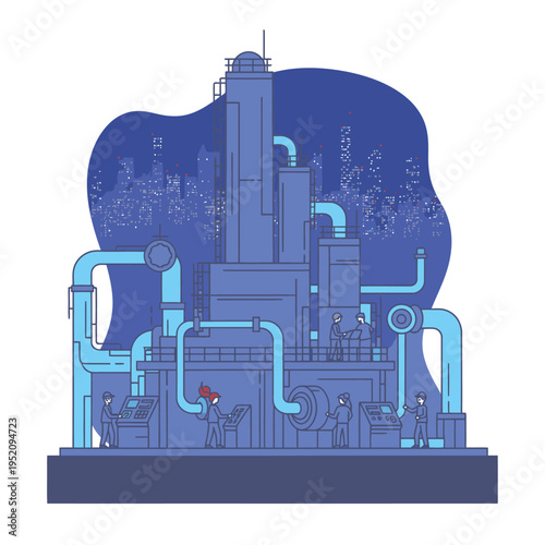 Industrial Factory Complex with Pipes and Towers.