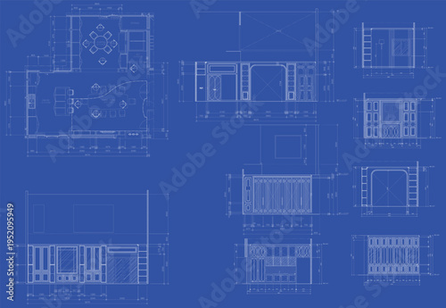 Conceptual Blueprint Floor Plan of Dining Room and Pantry Area for Interior Architecture Design
