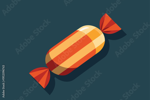 Colorful hard candy in a decorative wrapper, vector icon for sweets, candy shop logos, and festive holiday treat illustrations.