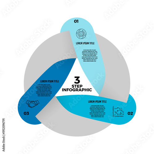 Circle chart infographic template with 3 options for presentations. venn diagram triangle 3 parts, options, steps, process. vector editable