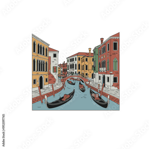 Venetian canals with gondolas and traditional buildings in a picturesque city scene