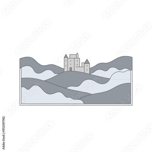 Medieval Castle on a Hilltop Landscape Illustration.