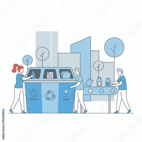 People recycling waste at a modern recycling station.