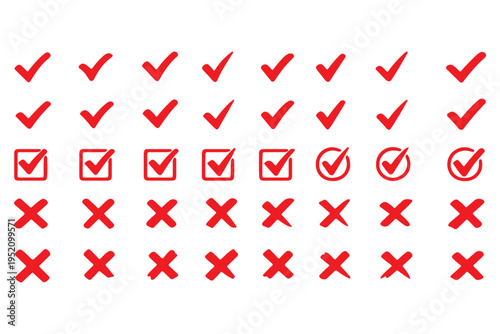 Check tick mark icon set. Cross box x check mark checkbox v list draw hand drawn sketch doodle brush marker checklist symbol wrong right circle. Illustration