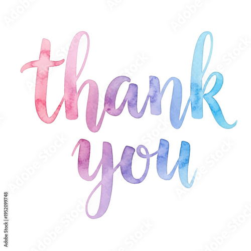 Colorful watercolor thank you message in pastel hues on white background