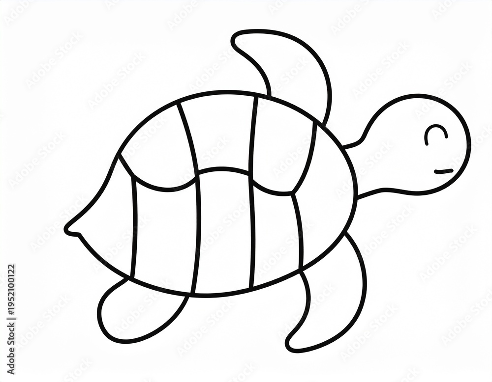 Fototapeta premium Simple sea turtle stencil outline for toddler coloring book