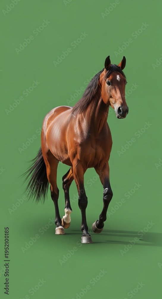 Obraz premium Brown Horse Running on Green Background.
