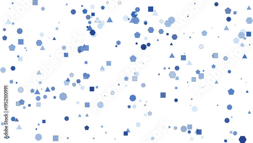 Abstract Blue Geometric Shapes Vector Background with Scattered Circles, Squares, Triangles, and Hexagons on White for Modern Design