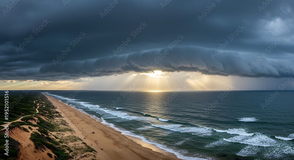 Obraz premium Coastal Storm's Golden Embrace