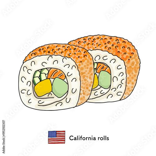 カリフォルニアロール2個セット具材が見える巻き寿司｜カリフォルニアロール 寿司 アボカド サーモン