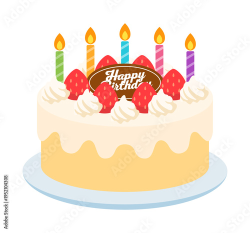 誕生日ホールケーキとろうそくのイラスト バースデー素材