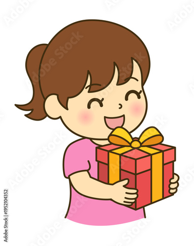 プレゼントを持つ女の子のイラスト 誕生日シーン素材