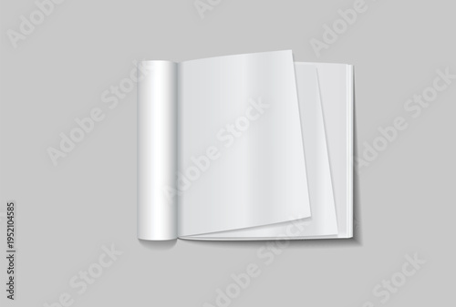 3D open magazine mockup with turning pages and hardcover book isolated on background. For the business presentation magazine, notebook, booklet, brochure, catalogue and print branding projects. Vector