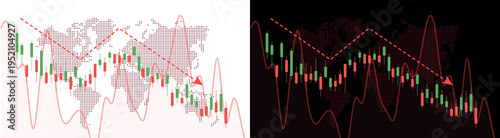 Fotografija PNG image of A volatile global stock market chart displaying significant financial decline with red bearish candlesticks and a downward arrow on transparent background