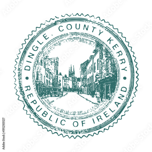 Official Vintage Postmark Design Representing The Colorful Traditional Streets Of Scenic Dingle Ireland.