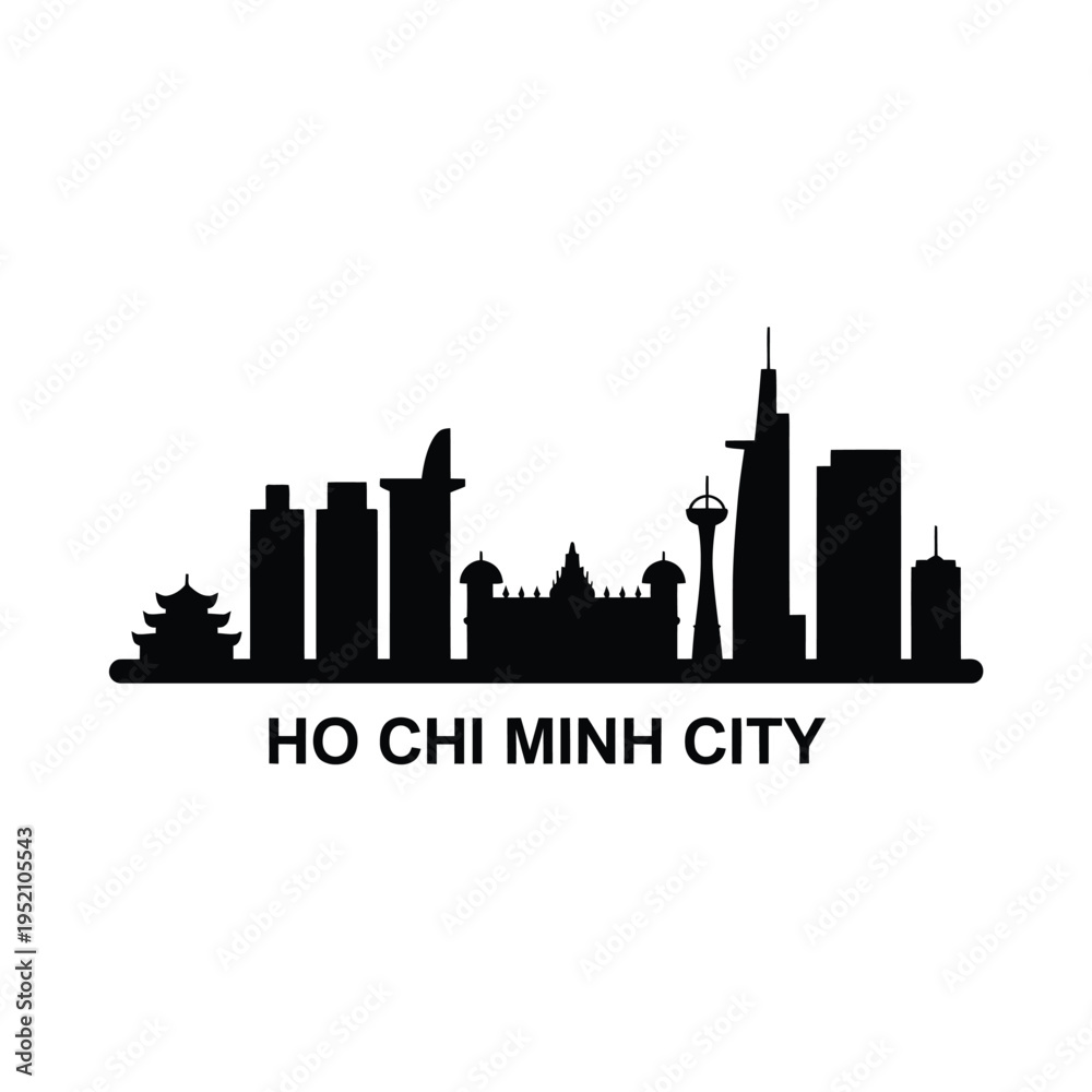 Fototapeta premium Ho Chi Minh City skyline silhouette with prominent landmark buildings