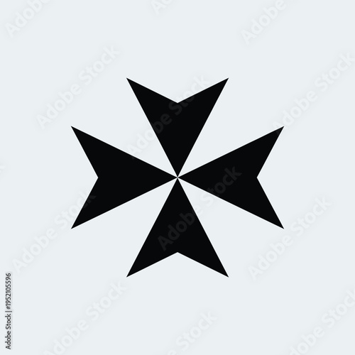 A stark black maltese cross centered on a plain light gray background