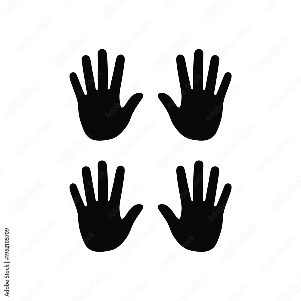 Obraz premium Four black hand silhouettes arranged in a symmetrical grid pattern