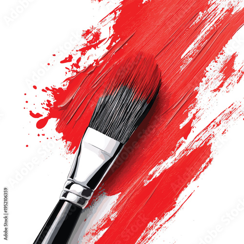 Close up brush paint red bristle art texture creative colorful detail painting tool handcraft hobby inspiration vibrant acrylic oil stroke surface fine artistic design material equ
