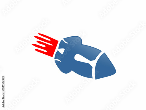 Fast Delivery and Speed Concept Logo Featuring a Blue Rocket or Plane Silhouette with Red Propulsion Flames on White Background