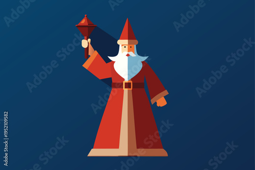 A cartoon wizard holding a red object isolated on transparent background, Vector