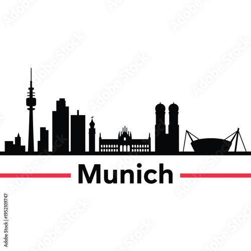 A striking black silhouette of munich s skyline with the city s name