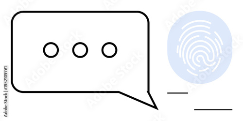 Cybersecurity, online authentication, encrypted communication, digital identity, secure messaging, privacy protection. Minimalist chat bubble alongside fingerprint graphic. Cybersecurity and online