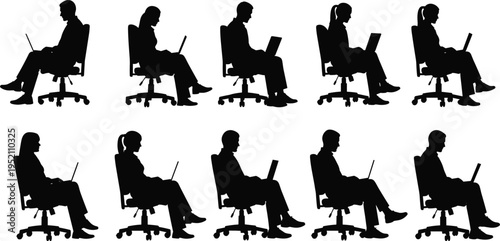 Office workers silhouette sitting on chair using laptop showing professional work remote job technology communication corporate business concept