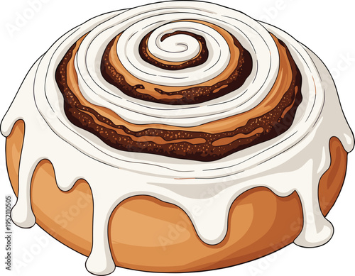 Cinnamon roll with sweet icing glaze delicious bakery dessert pastry vector illustration