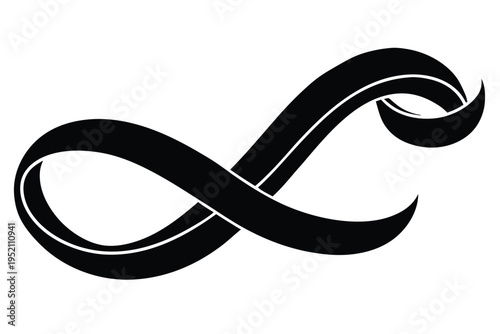 A black and white image of an infinity symbol isolated on transparent background, Vector