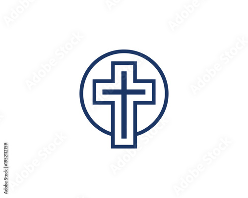 Christian cross circle outline religious spiritual symbol vector icon