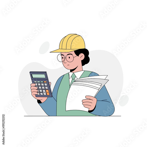 Engineer with calculator and documents.