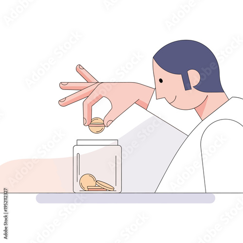 Man saving money in a jar.