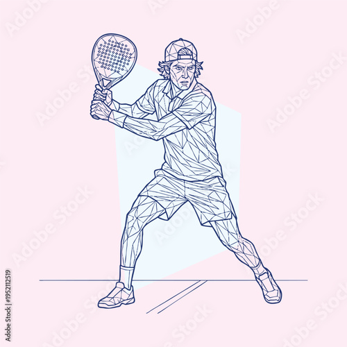 Male Padel Racket Player in Sketch Line Art Style – Dynamic Sports Illustration