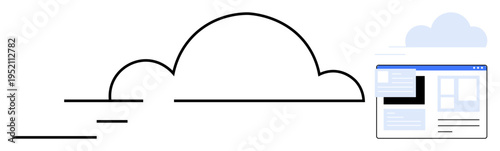 Cloud computing, web development, online data storage, technology services, remote access, digital platforms. Abstract cloud with a website interface. Cloud computing and web development concept