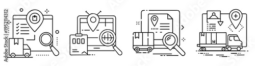 Logistics and delivery process illustration showing shipment tracking and confirmation