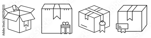 Four different box types with varying labels shown in a line