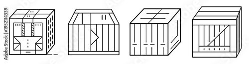 Four different box illustrations featuring various designs and construction methods
