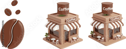 Coffee shop building with roasted beans and cafe storefront illustration vector design