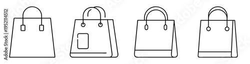 Minimalist line drawing of fashionable handbags with top handles and distinctive design