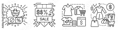 vector image showing four types of retail sale and special discounts