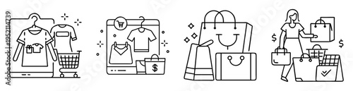 Ecommerce shopping and delivery illustration shows online shopping and shopping carts