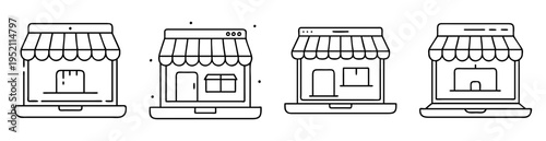 Set of vector line icons of online shop, ecommerce, virtual store