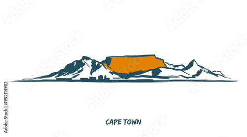 A stylized illustration of Cape Town's iconic Table Mountain and city skyline under a vast sky.