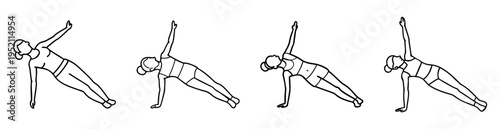 Four Line Art Illustrations Showing Woman Performing Side Plank Variations