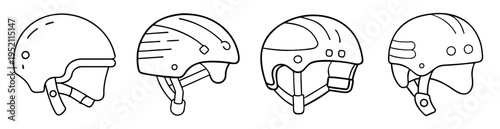 Four Different Style Helmets in Black Outline Design for Safety Gear